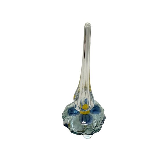 L'oiseau De Bois Canada Glass Ring Holder 5.5" Tall Blue Flower Design - Picture 3 of 4